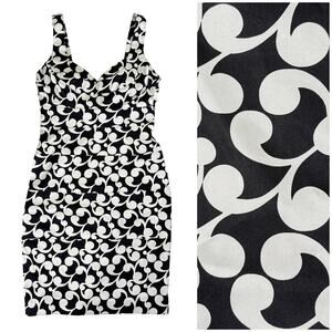 London Times Satin Sheath Dress Women 8 Black White Retro Mod Cocktail Wedding